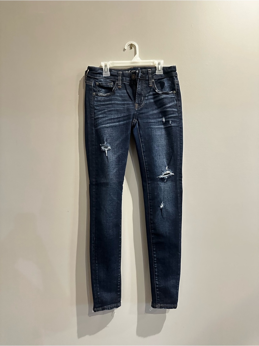American Eagle Outfitters Dark Blue Distressed Skinny Jeans